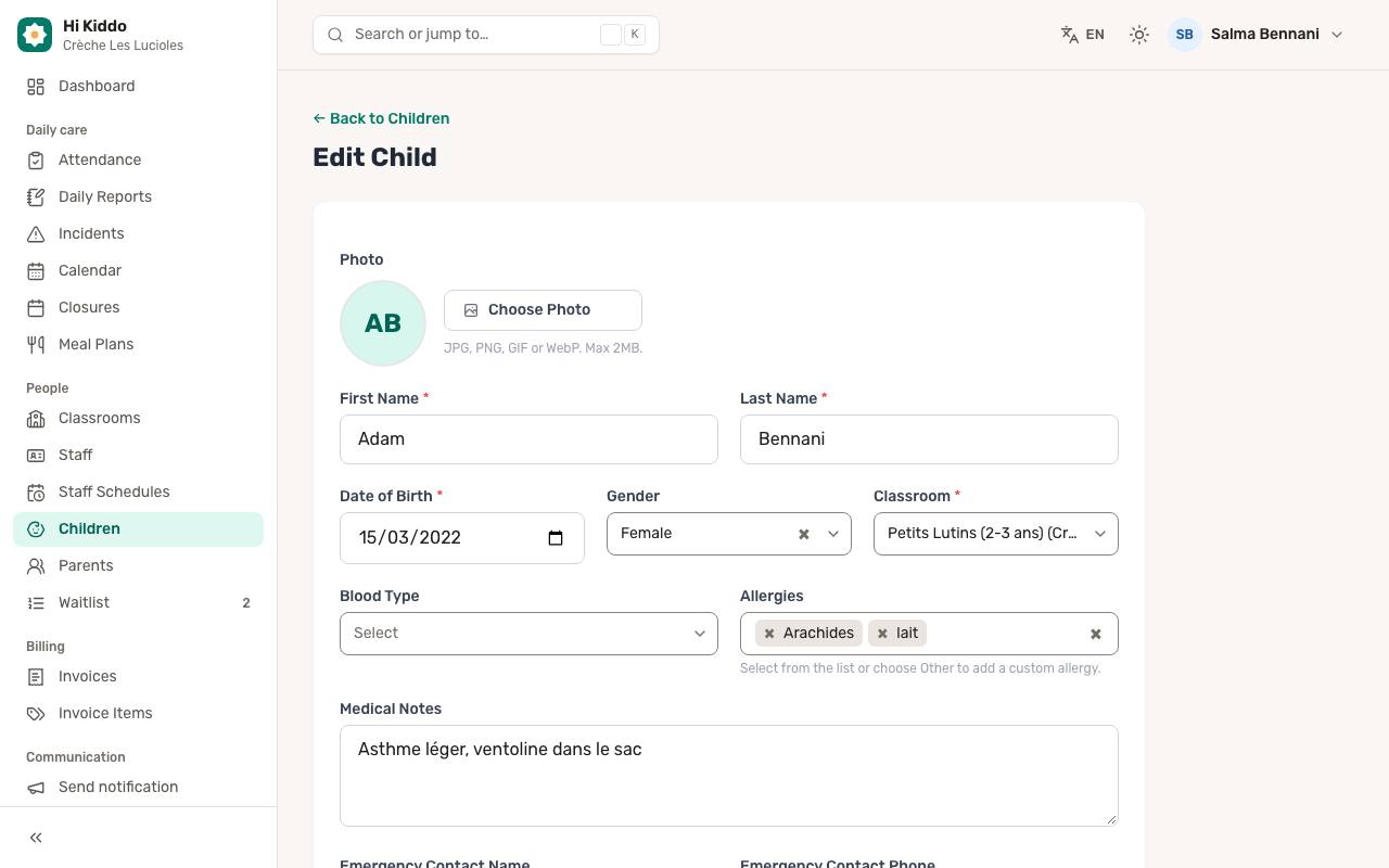 How to edit a child
