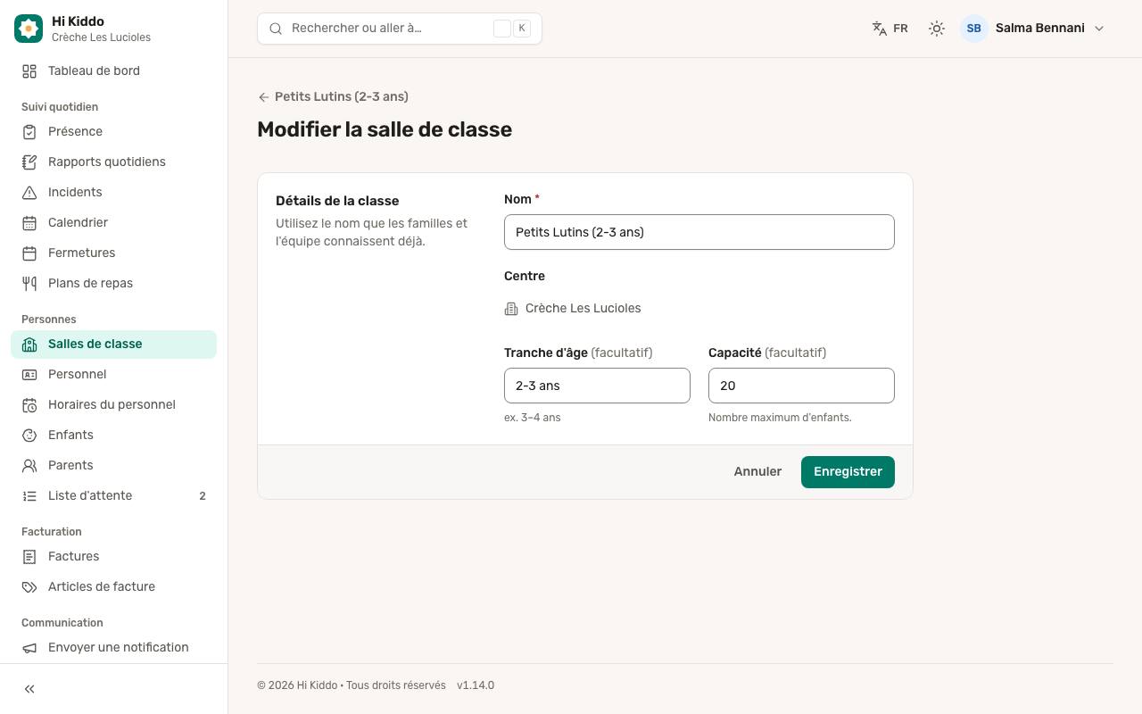 Comment modifier une salle de classe