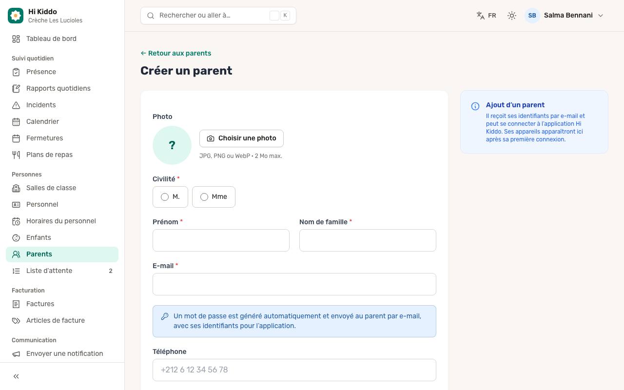 Comment ajouter un parent