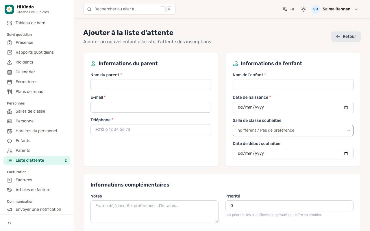 Comment ajouter une famille à la liste d'attente