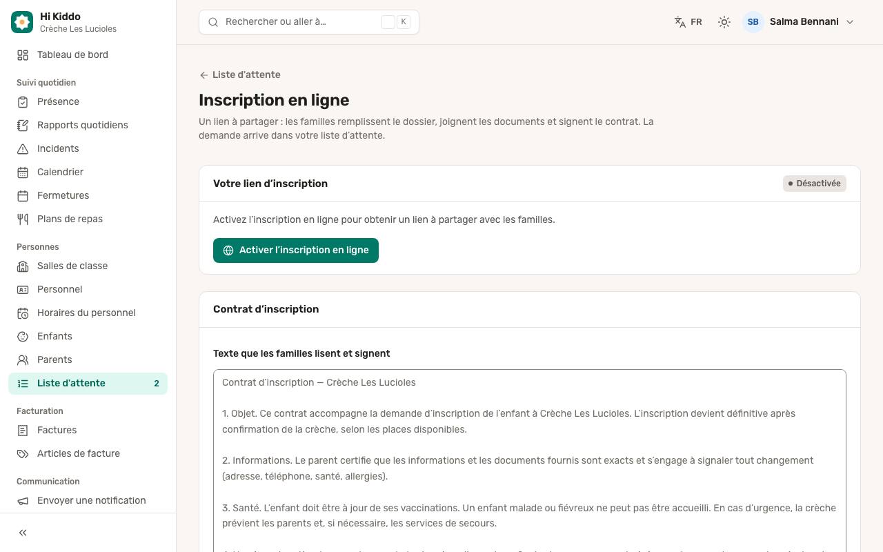 Inscription en ligne
